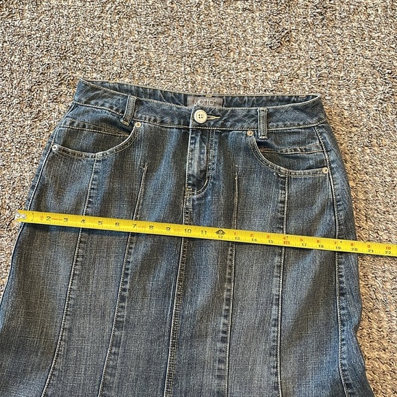 Denim Maxi Skirt Motto Jean Women's 10 Flare Modest Dark Wash Trendy Trumpet - Picture 6 of 11